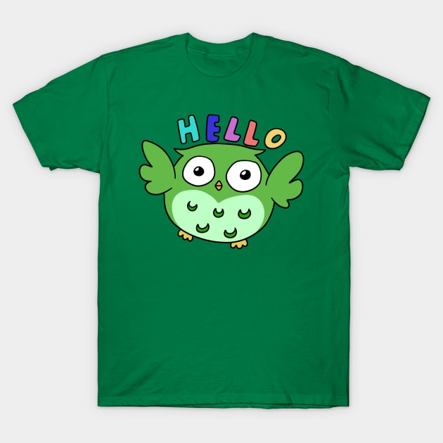 Hello Green Owl T-Shirt by saradaboru